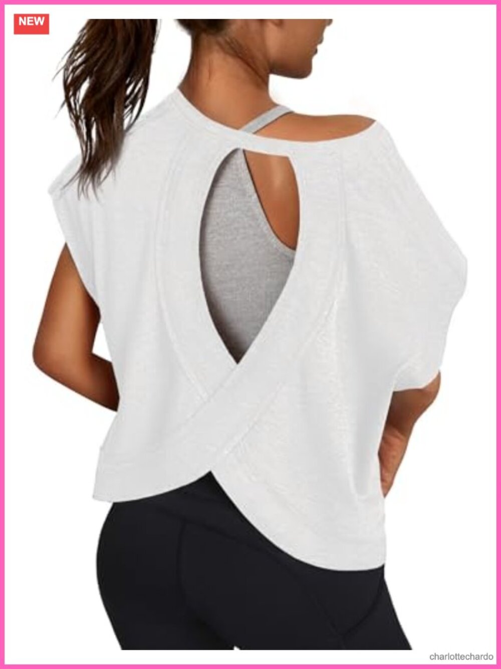 Open Back Workout Shirt Short Sleeve Crop Tee Yoga Gym Athletic Top